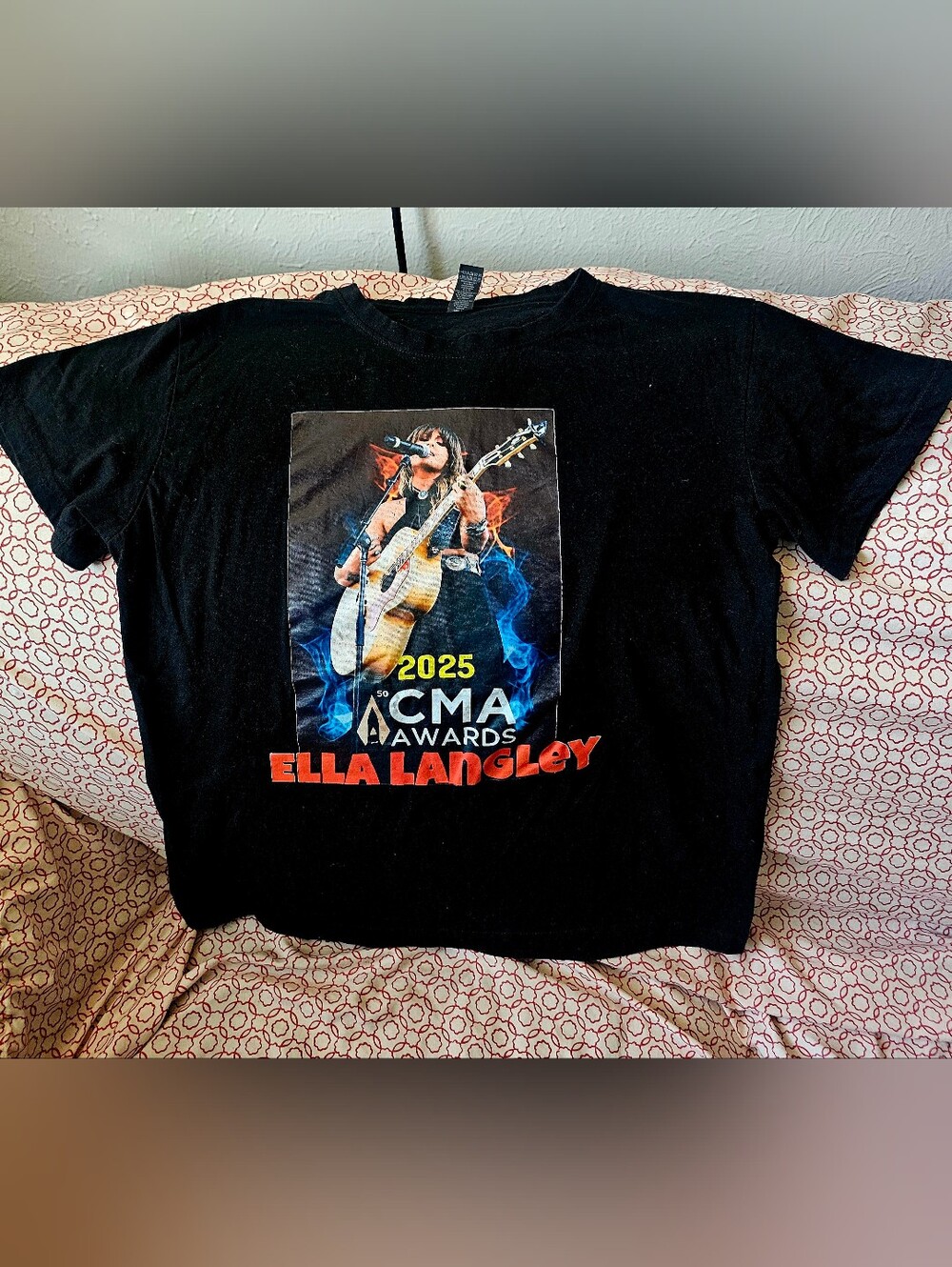 2025 ACM Awards Ella Langley Graphic Tee - Black with Red & Blue Print